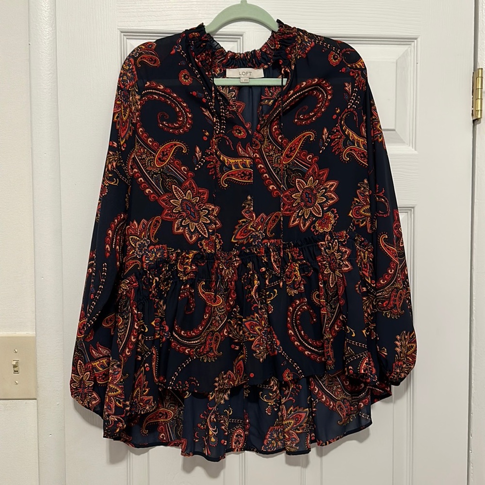 Loft Women’s Long Sleeved Paisley Blouse, Size L